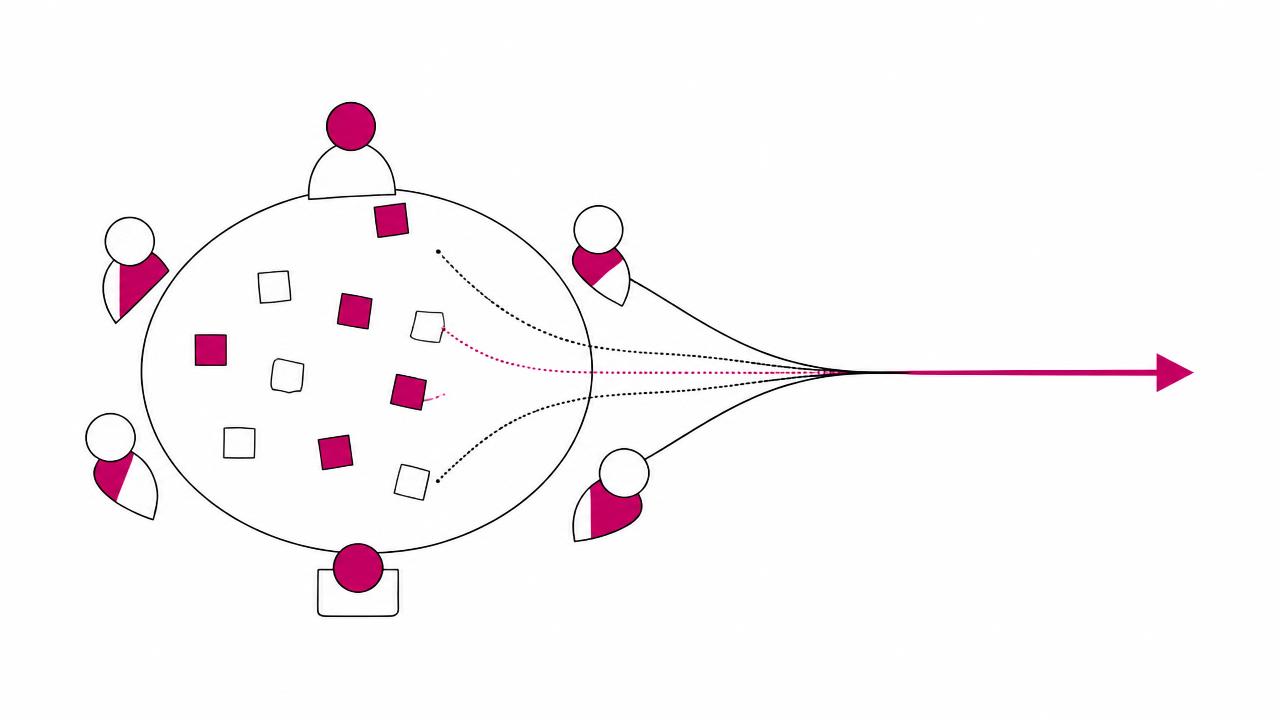 Conceptual illustration: a day of strategic work converging into a shared direction