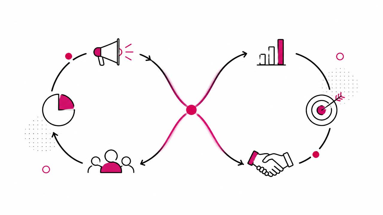 Illustrazione concettuale: marketing e vendite come un unico flusso continuo
